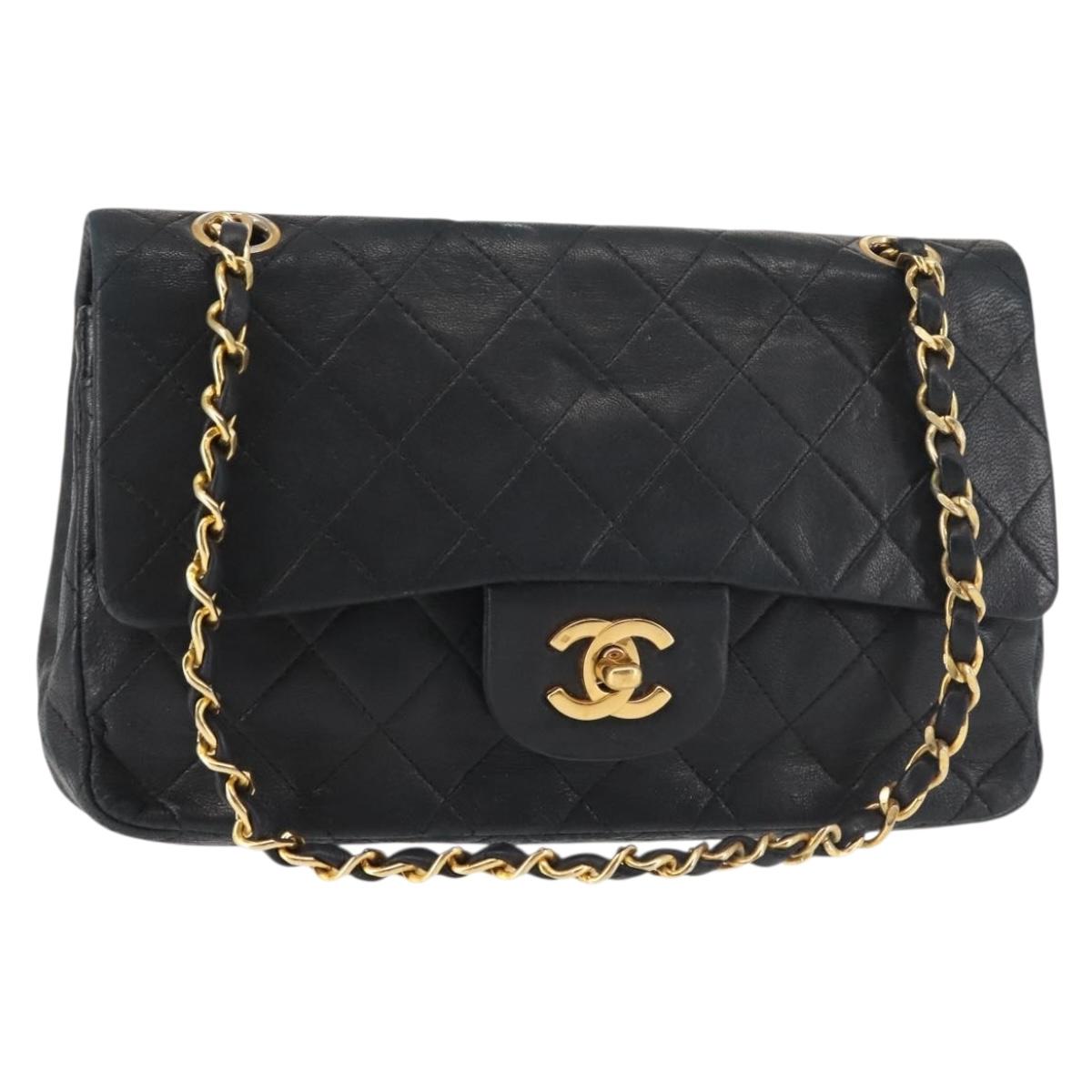 Chanel Vintage Square Classic Double Flap Bag Quilted Leather, BLACK, LEATHER, Shoulder bag