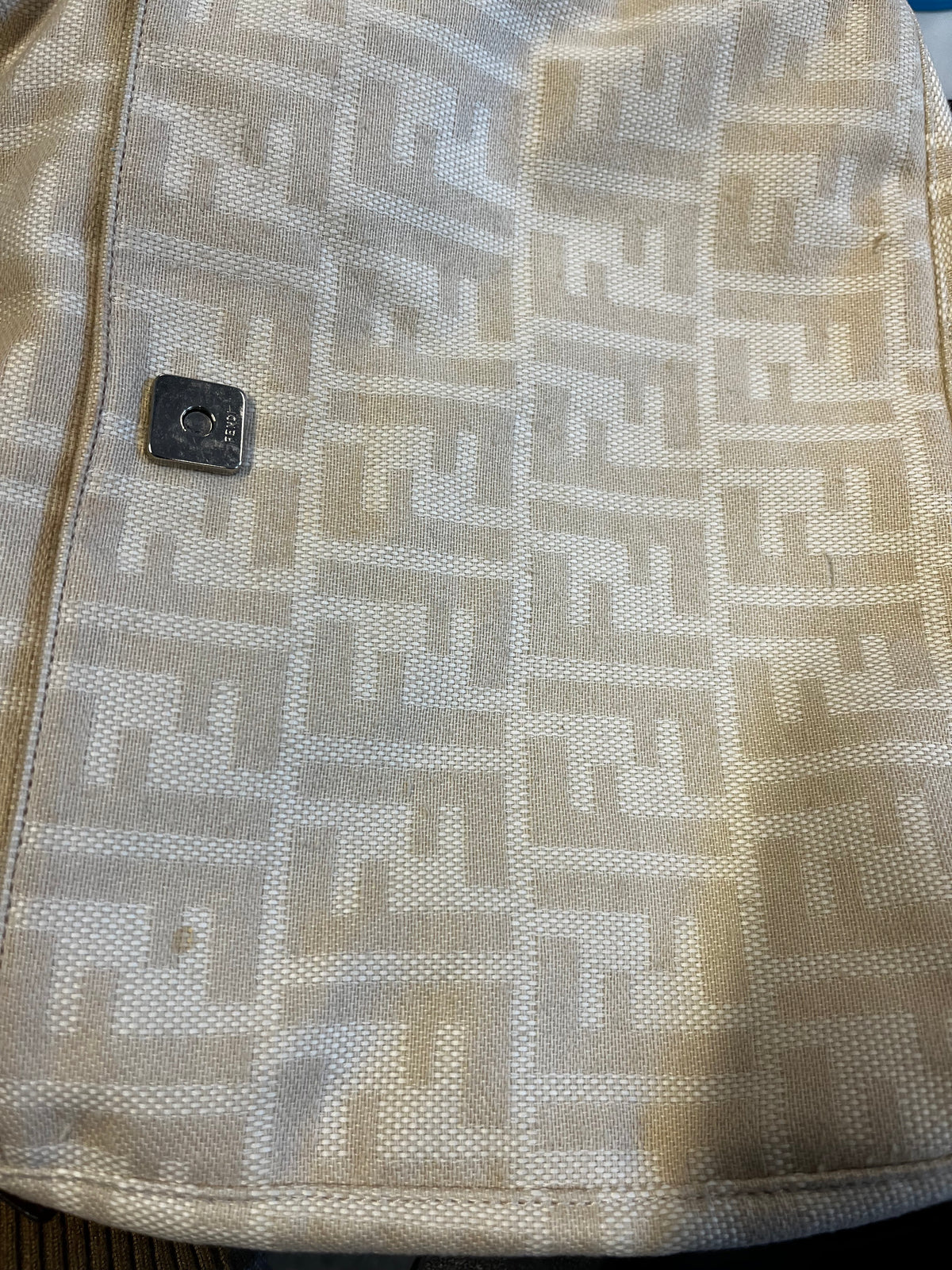 Fendi Vintage FF Belted Hobo Canvas, Beige, Canvas, Shoulder Bag