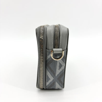 Christian Dior Double Zip CD Diamond Coated Canvas, Gray, Canvas, Crossbody Bag