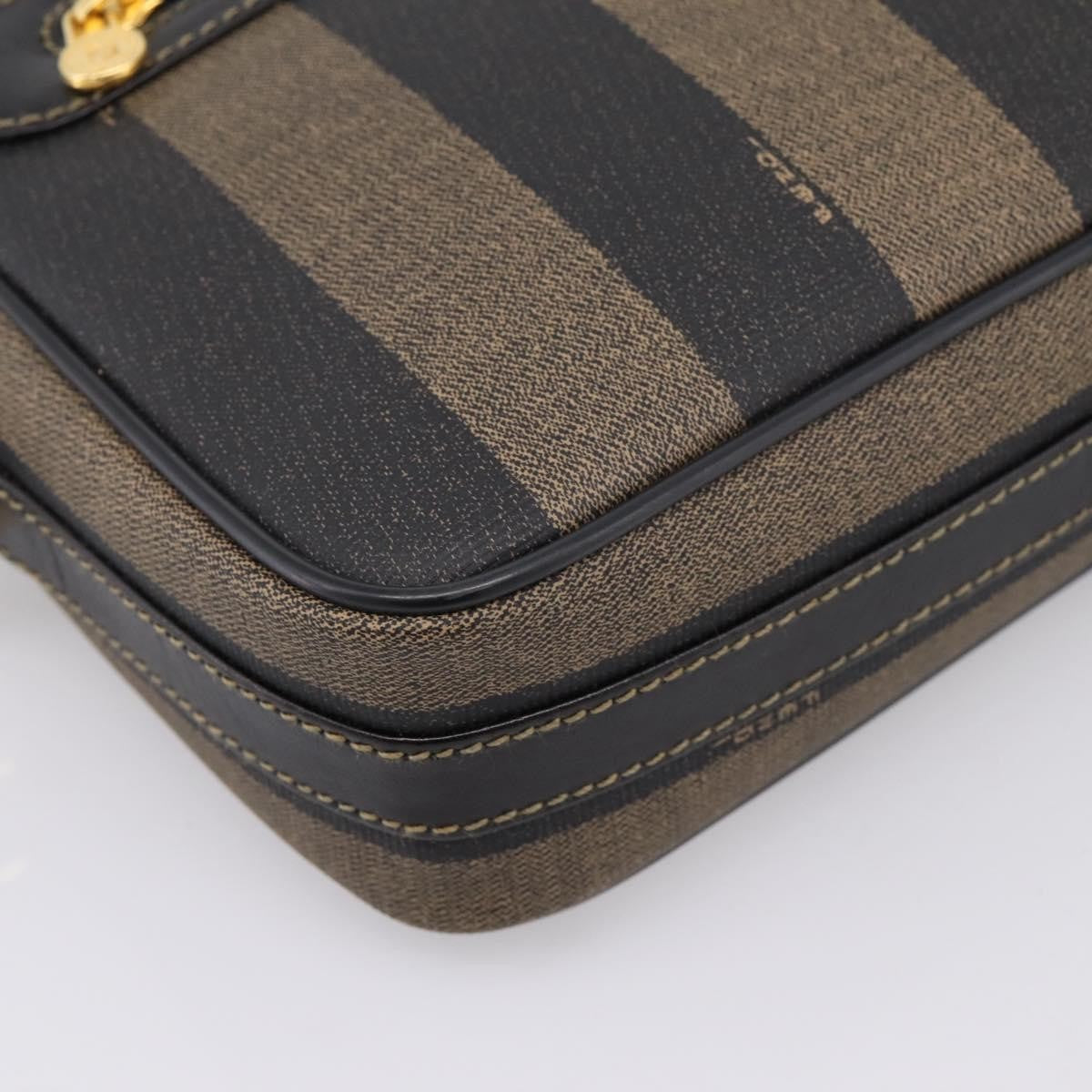 Fendi Vintage Pequin Front Pocket Coated Canvas, Brown, Canvas, Crossbody Bag