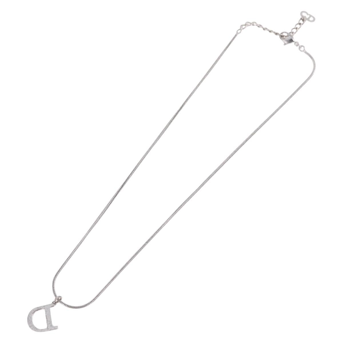 Christian Dior D logo Pendant Metal, Silver, Metal, Necklace