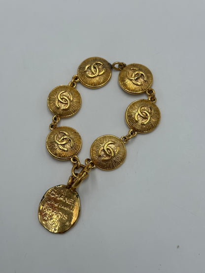 Chanel CC Chain Detail Cuff Bracelet Metal with Leather, GOLD, METAL, Bracelet