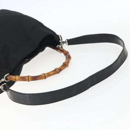 Gucci Vintage Bamboo Nylon and Patent Leather, Black, Nylon, Handbag