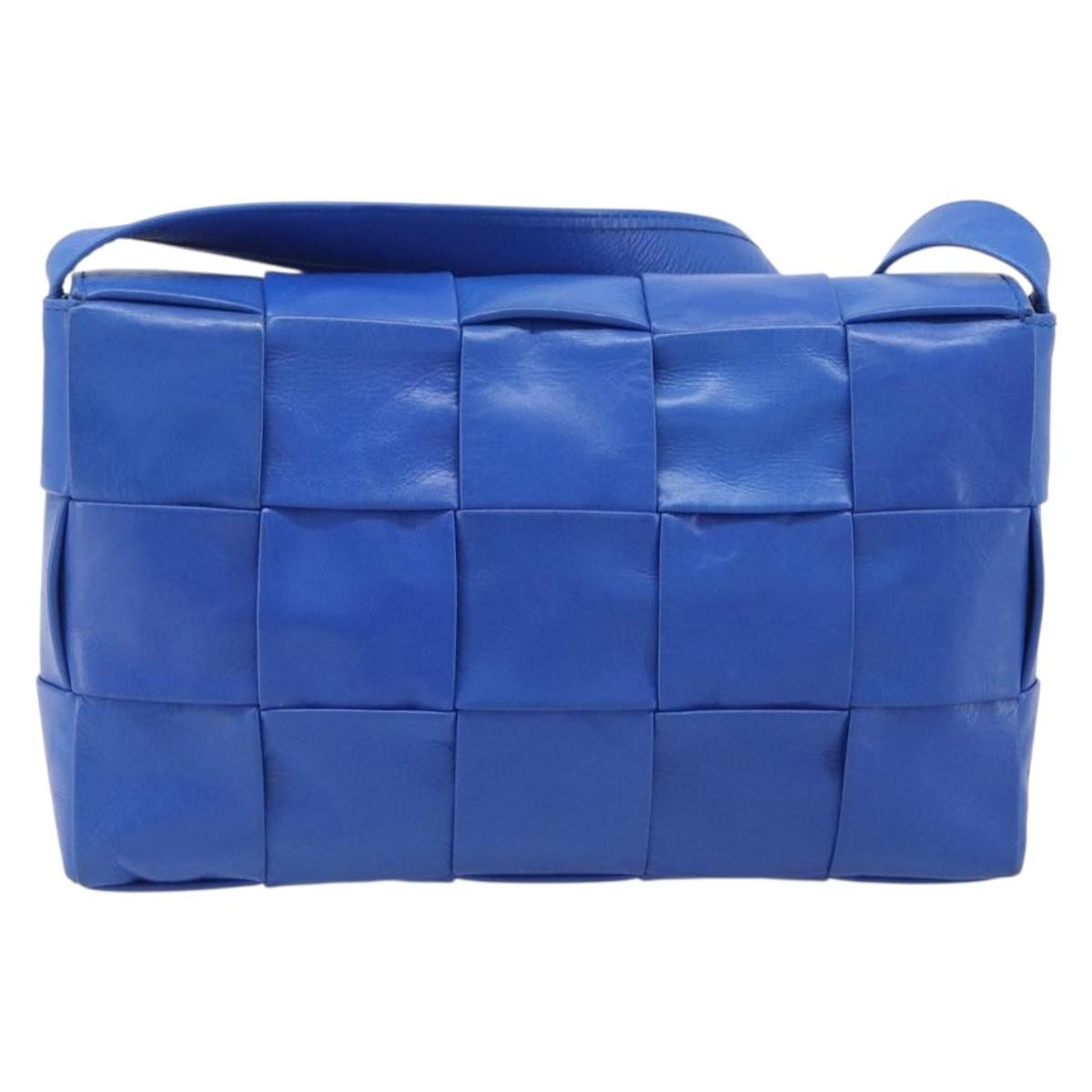 Bottega Veneta Cassette Maxi Intrecciato Leather, Blue, Leather, Crossbody Bag
