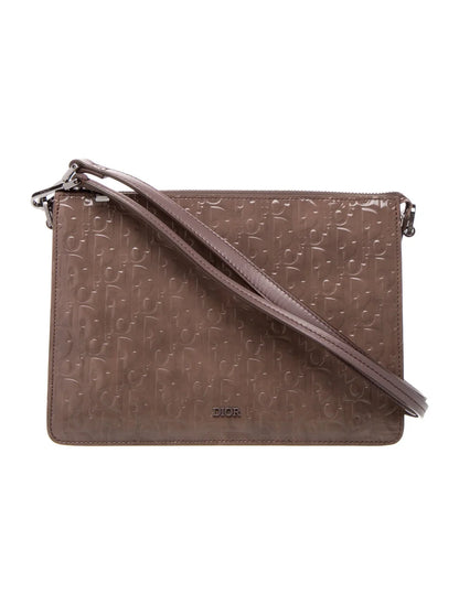 Christian Dior HAND MONOGRAM OBLIQUE glossy, Gray, Patent Leather, Clutch
