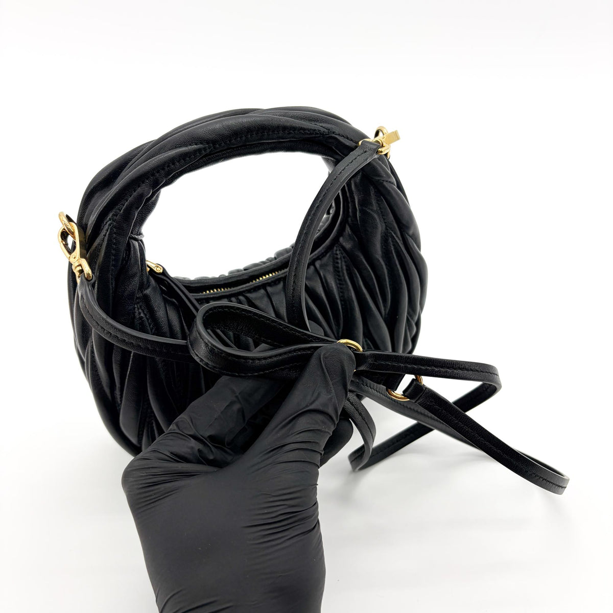 Miu Miu Wander Hobo Matelasse Leather, Black, Leather, Shoulder Bag