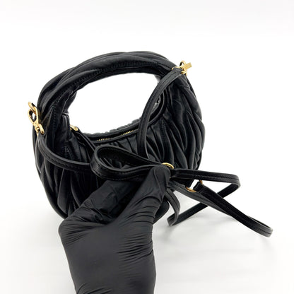 Miu Miu Wander Hobo Matelasse Leather, Black, Leather, Shoulder Bag