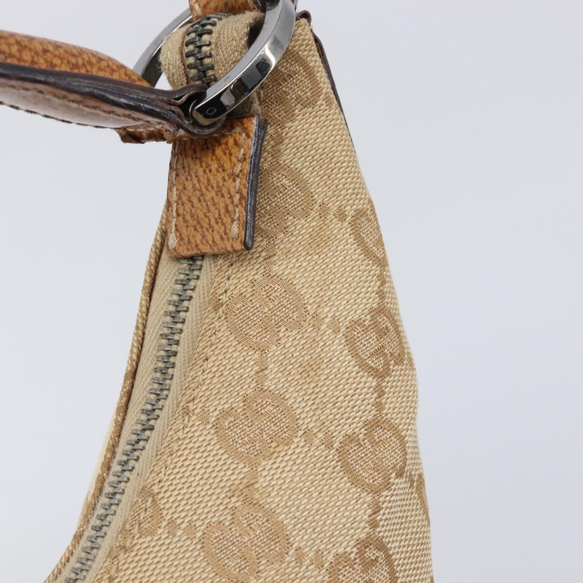 Gucci Vintage Zip Hobo GG Canvas with Leather, Beige, Canvas, Shoulder Bag