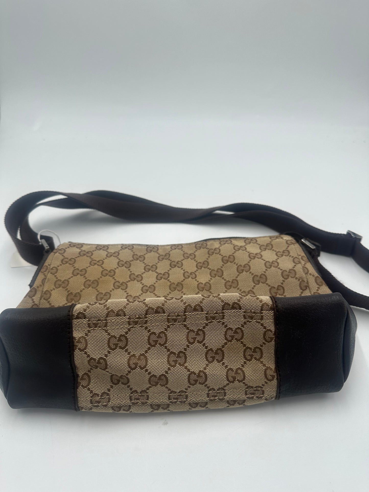 Gucci Front Pocket Messenger Bag GG Canvas, BEIGE, CANVAS, Shoulder bag