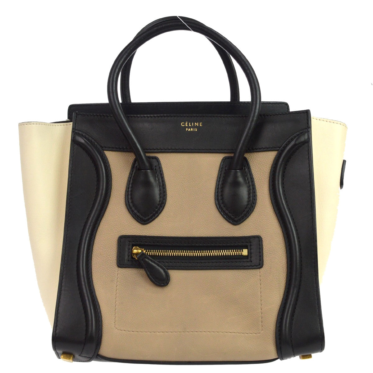 Celine Tricolor Luggage Leather, Beige, Leather, Handbag