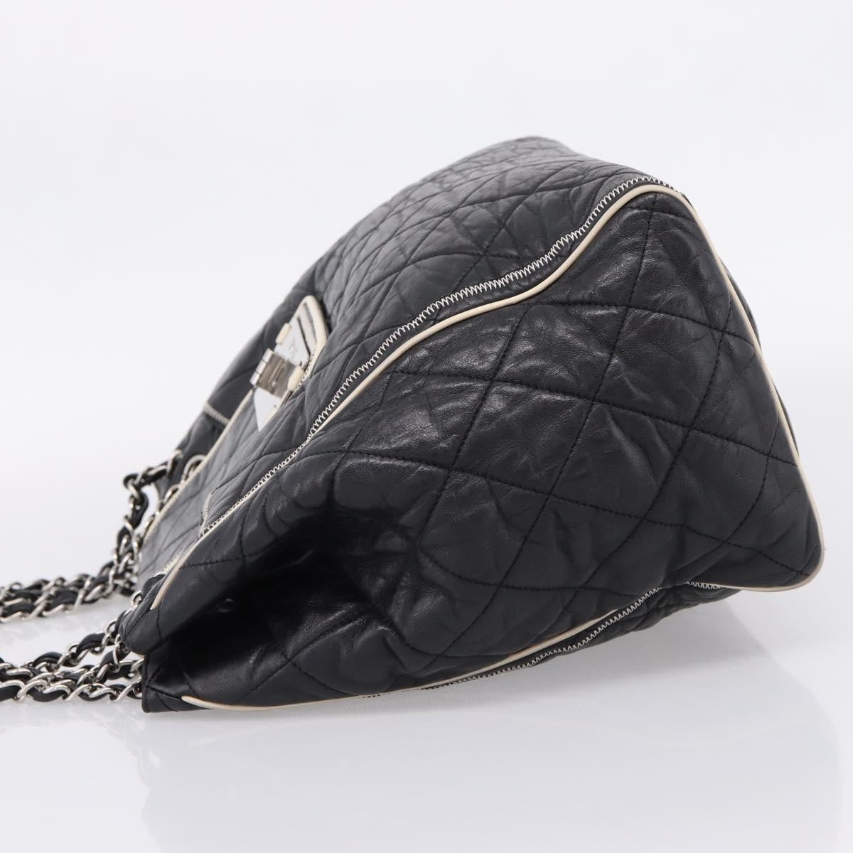 Chanel North South Mademoiselle Lock Quilted Leather, Black, Leather, Tote Bag