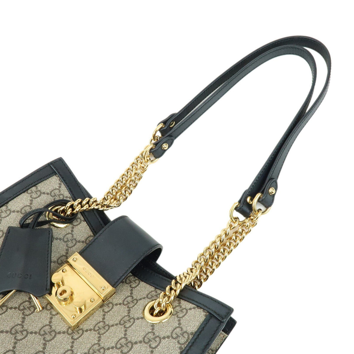 Gucci Padlock Chain GG Coated Canvas with Leather, Beige, Canvas, Tote Bag