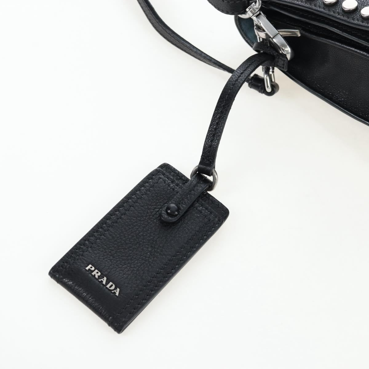 Prada Etiquette Flap Studded Glace Calfskin, Black, Leather, Handbag