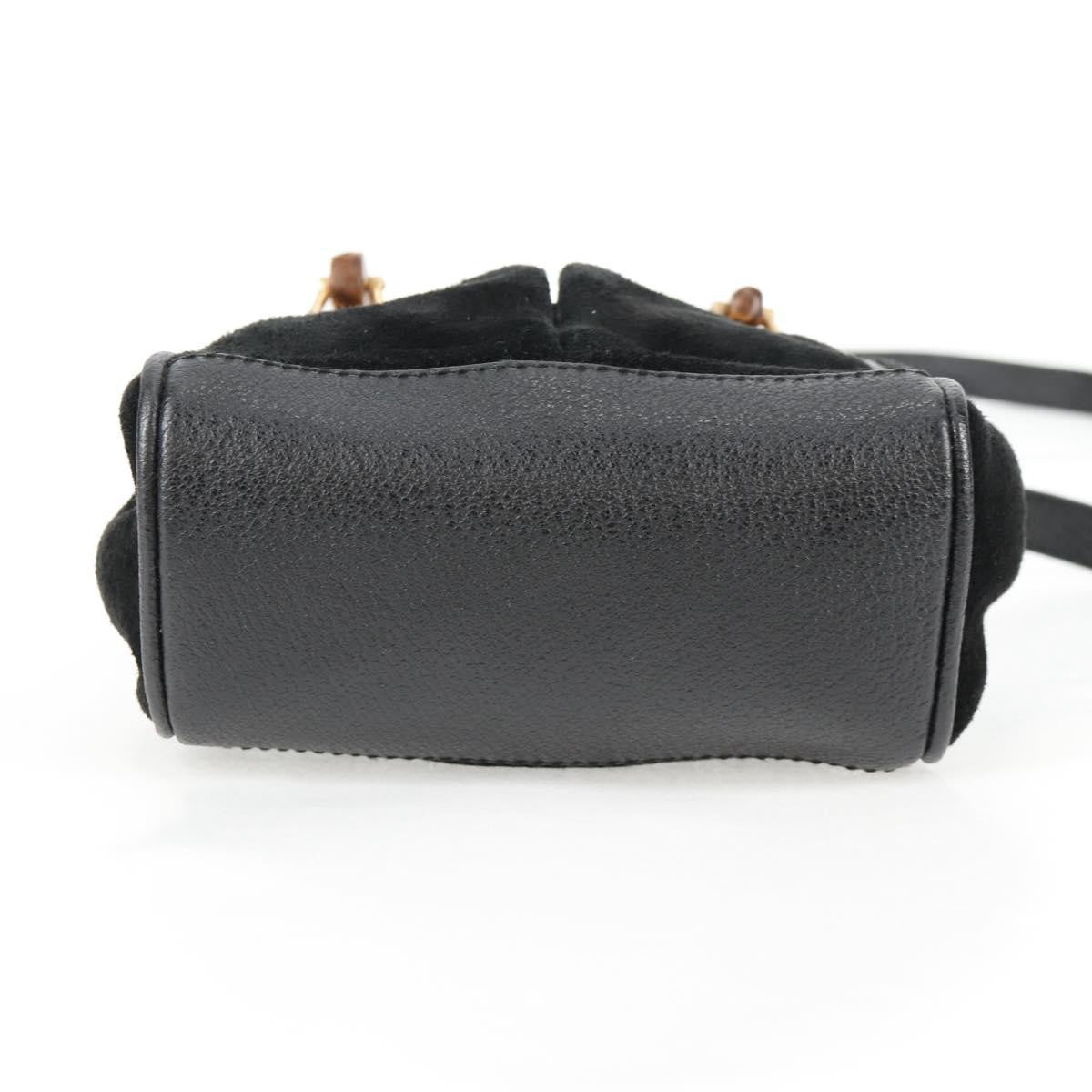 Gucci Vintage Bamboo Front Pocket Suede, Black, Suede, Tote Bag