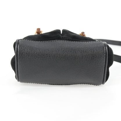 Gucci Vintage Bamboo Front Pocket Suede, Black, Suede, Tote Bag