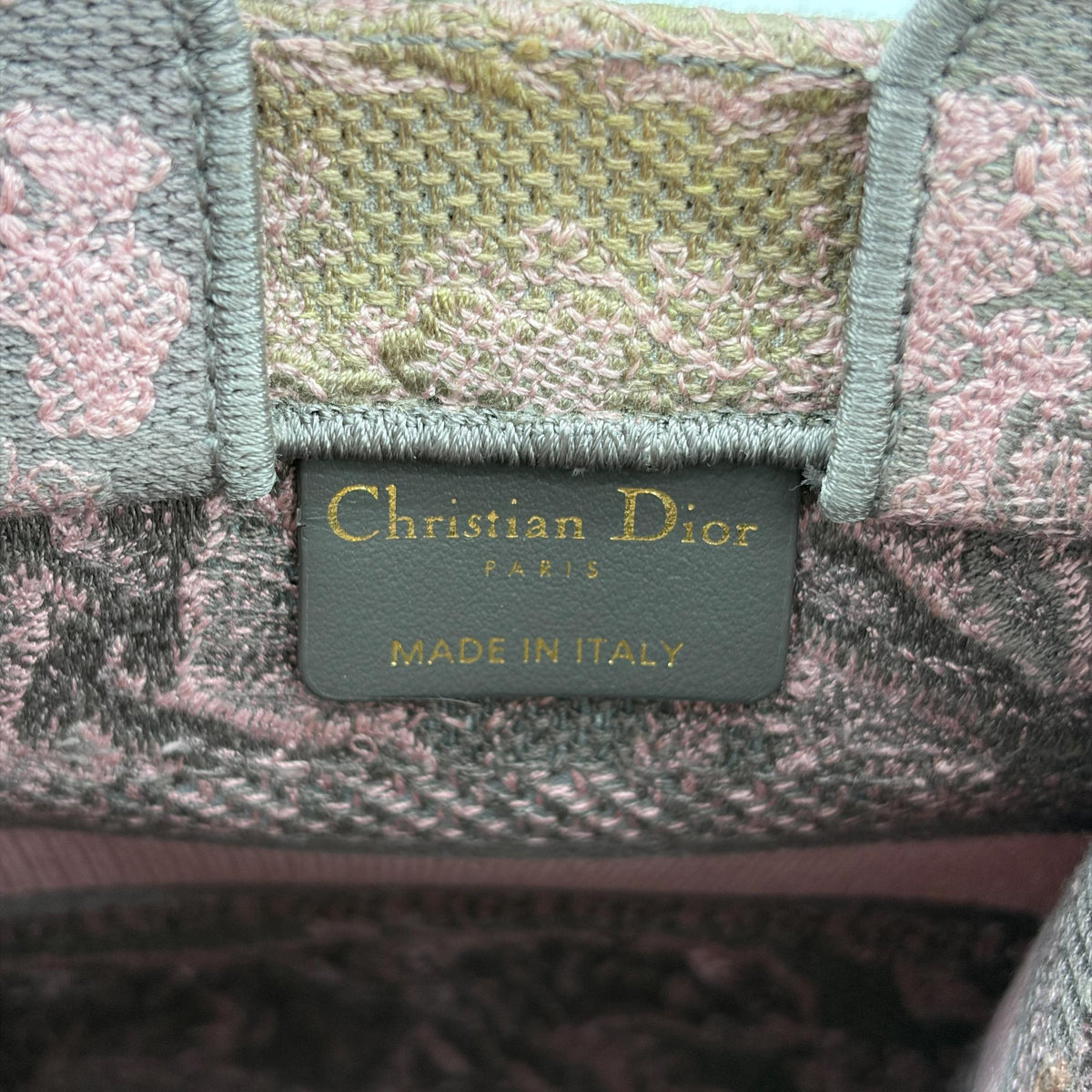 Christian Dior Book Tote Phone Embroidered Canvas, Pink, Canvas, Tote Bag