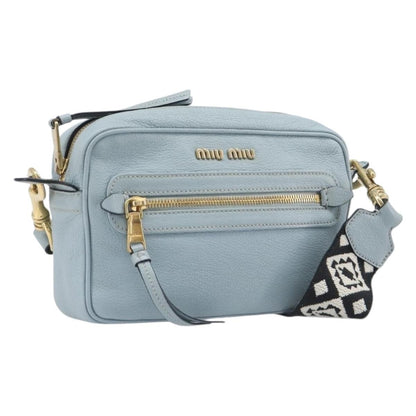 Miu Miu Madras Zip Pocket Leather, Blue, Leather, Crossbody Bag