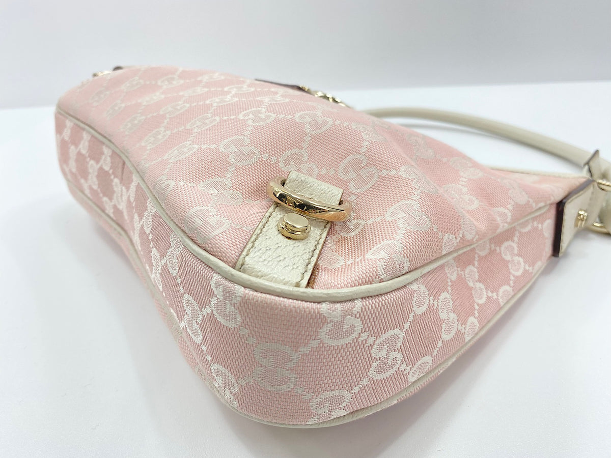 Gucci Abbey D-Ring Hobo GG Denim, Pink, Canvas, Shoulder Bag