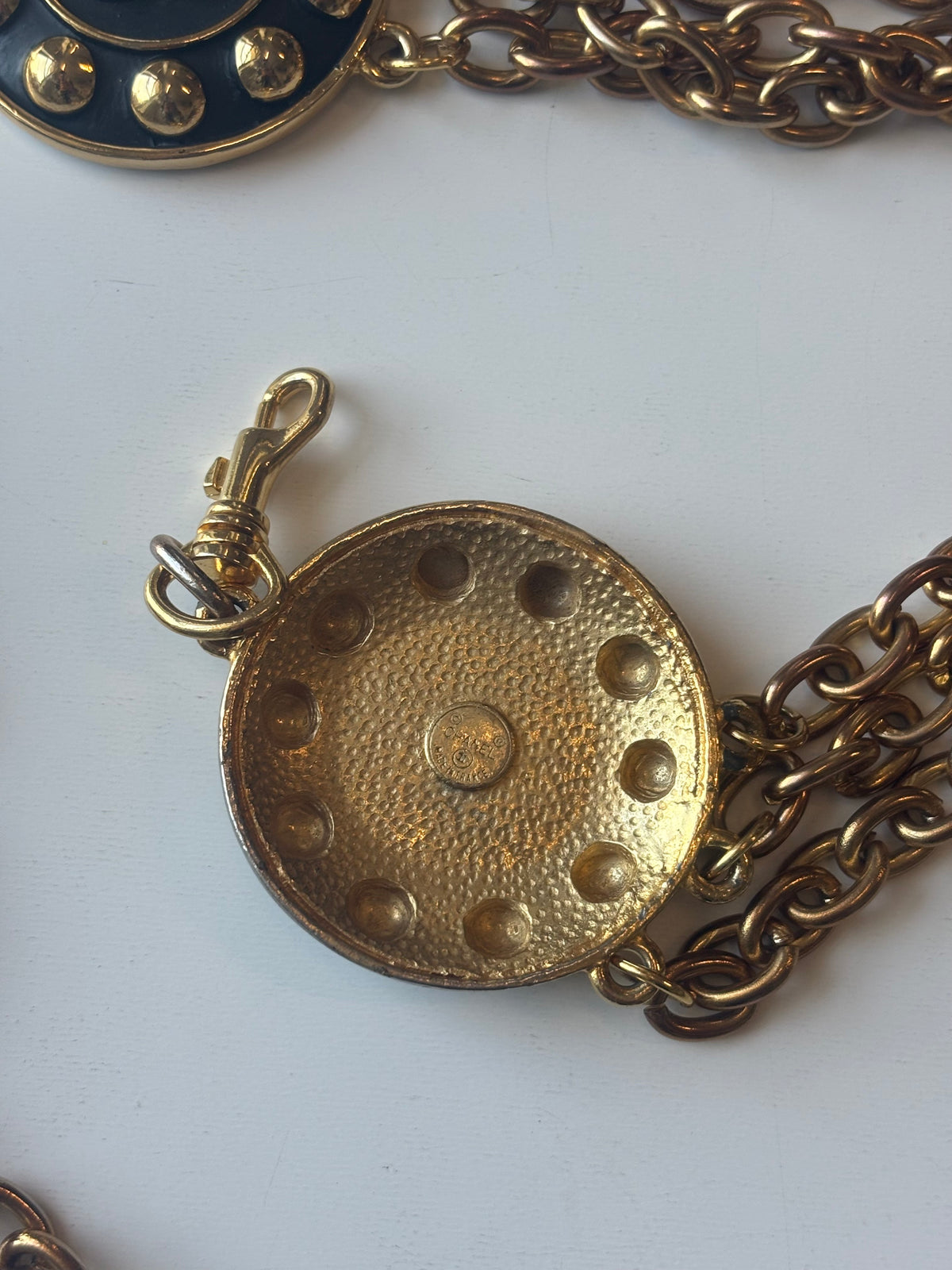 Chanel Vintage CC Medallion Charms Chain Belt Metal, Gold, Metal, Belt
