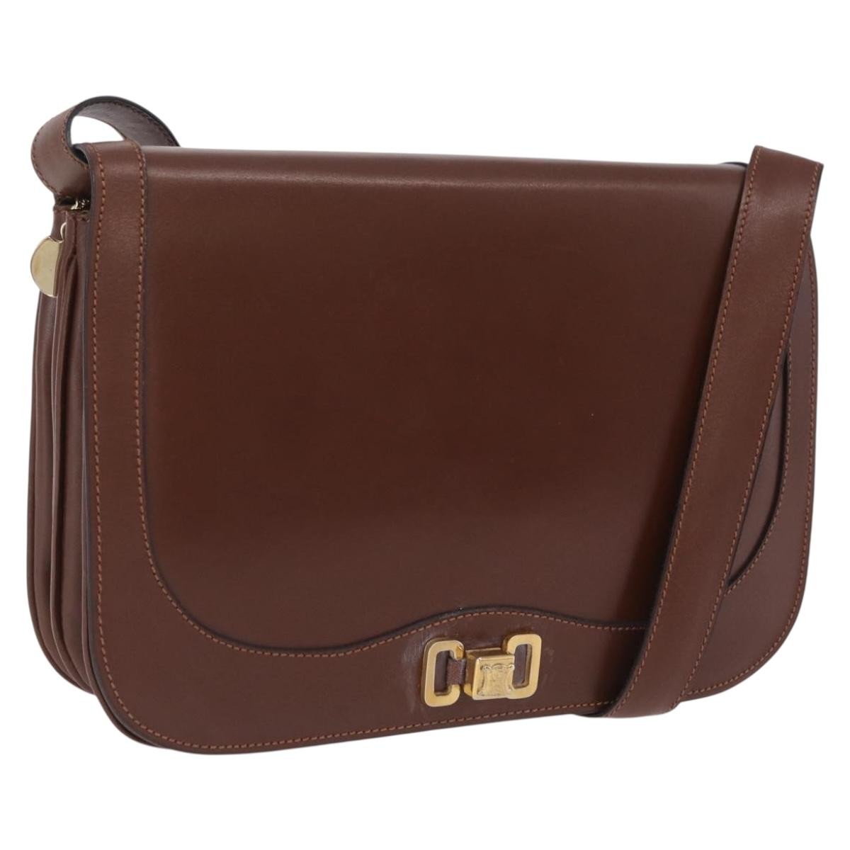Celine Triomphe Leather, Brown, Leather, Shoulder Bag