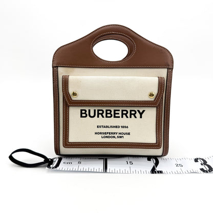 Burberry Logo Pocket Canvas with Leather, Brown, Canvas, Tote Bag