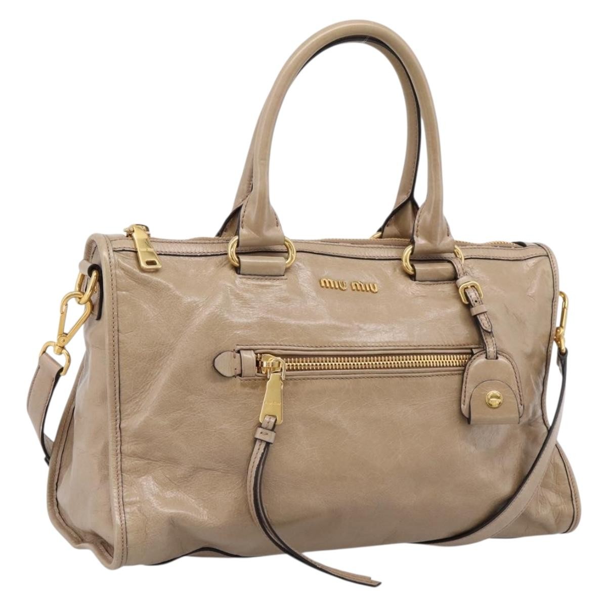 Miu Miu Convertible Bauletto Vitello Shine, Beige, Leather, Handbag