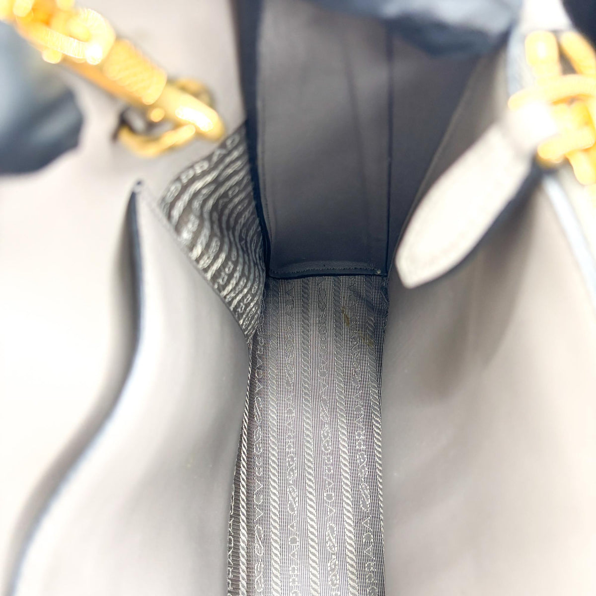 Prada Side Pleat Saffiano Leather, Gray, Leather, Tote Bag