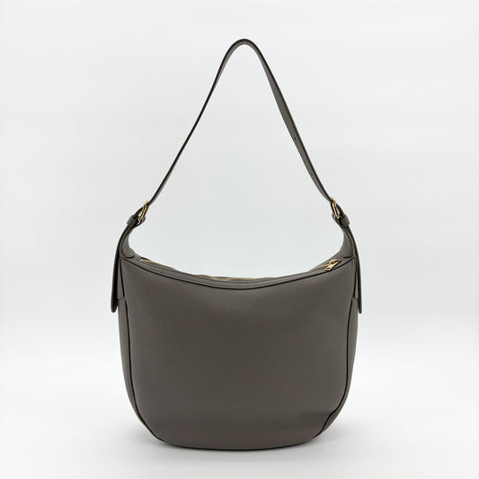 Celine Heloise Triomphe Embossed Leather, Gray, Leather, Shoulder Bag