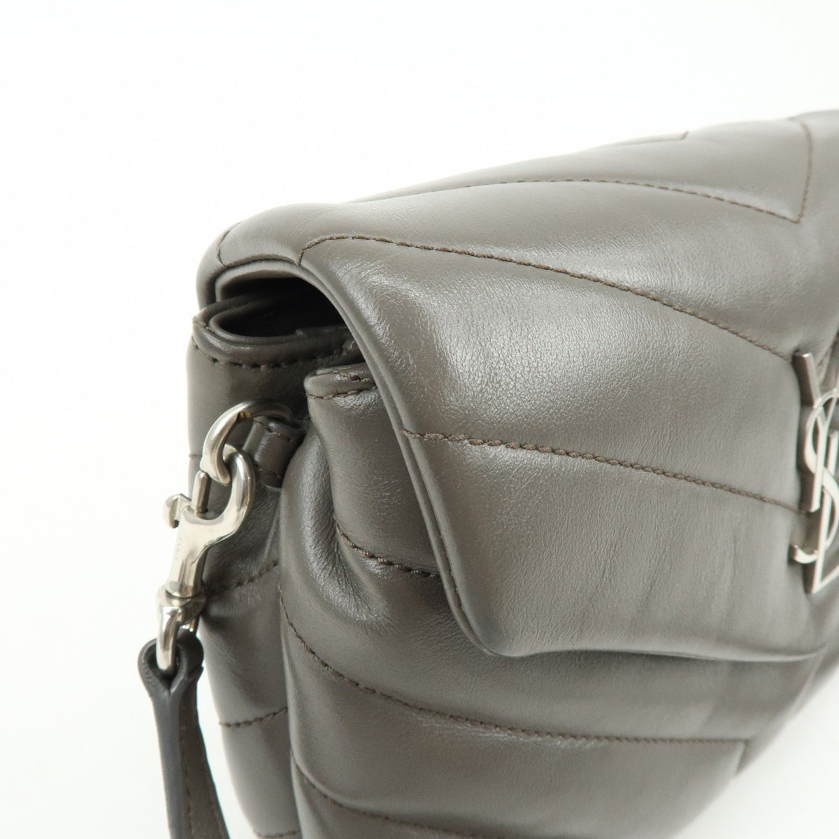 Saint Laurent Loulou Matelasse Chevron Leather, Gray, Leather, Shoulder Bag