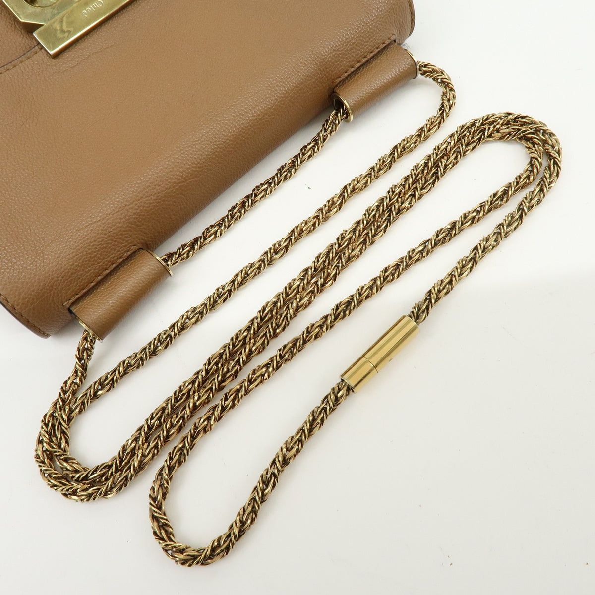 Chloe Elsie Chain Leather, Brown, Leather, Shoulder Bag