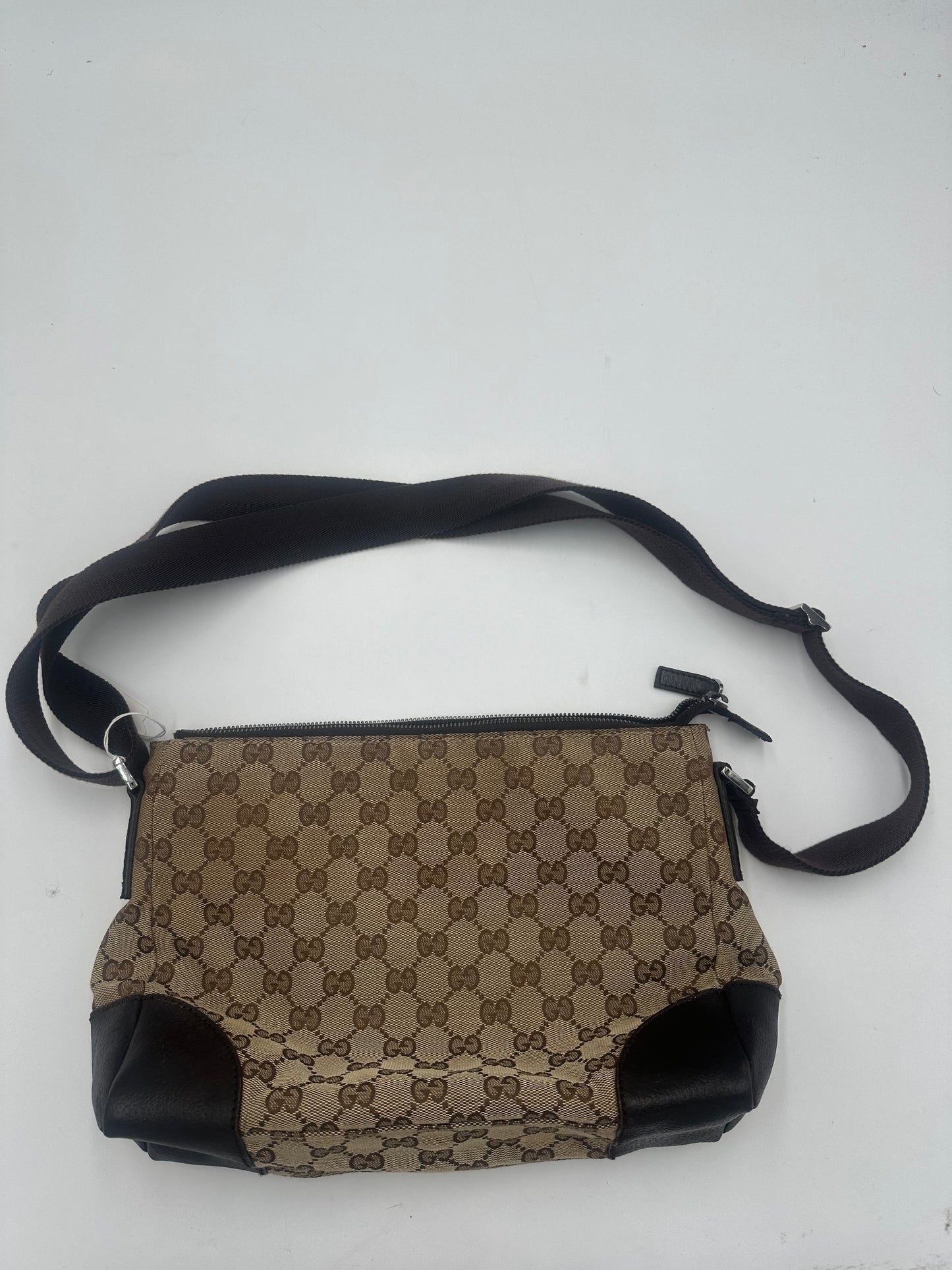 Gucci Front Pocket Messenger Bag GG Canvas, BEIGE, CANVAS, Shoulder bag