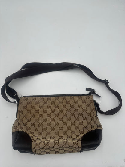 Gucci Front Pocket Messenger Bag GG Canvas, BEIGE, CANVAS, Shoulder bag