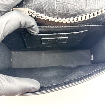 Saint Laurent Classic Monogram Tassel Crocodile Embossed Leather, Black, Leather, Crossbody Bag