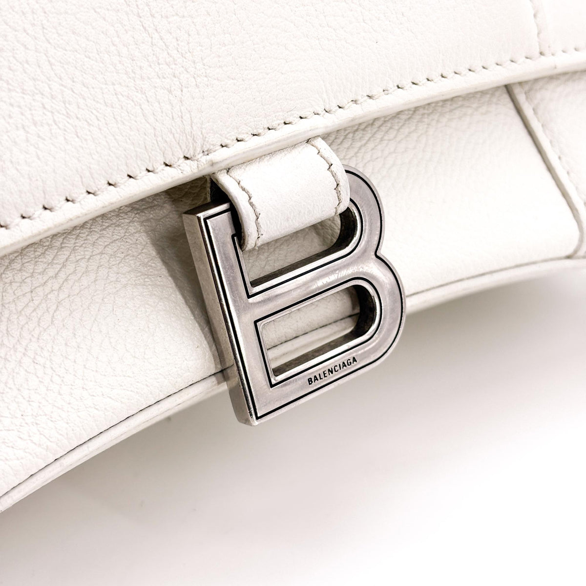 Balenciaga Hourglass Top Handle Leather, White, Leather, Handbag
