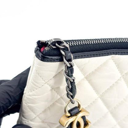 Chanel Gabrielle O Case Clutch Quilted Aged Calfskin, White, Leather, Clutch