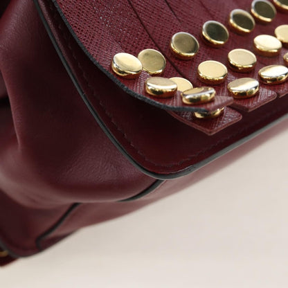 Prada Idol Studded Fringe Saffiano Leather, Burgundy, Leather, Shoulder Bag