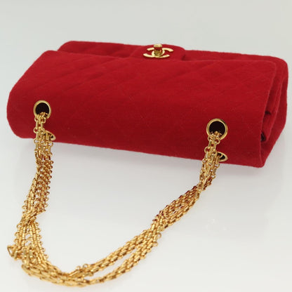 Chanel Vintage Classic Double Flap Bag Quilted Wool, RED, COTTON, Shoulder bag