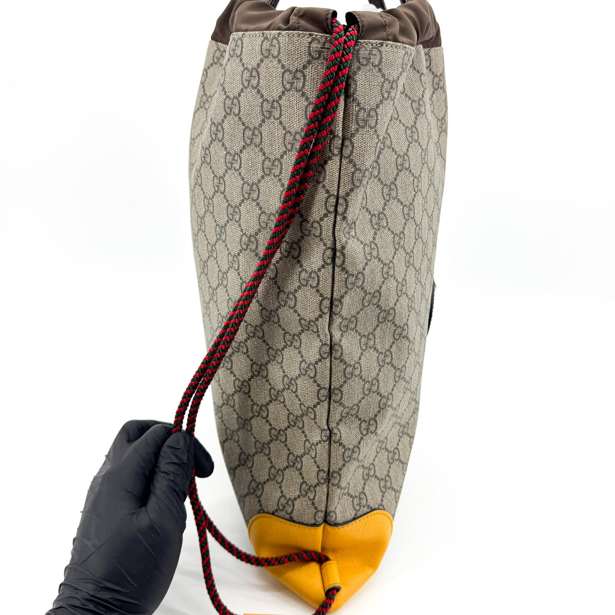 Gucci Neo Vintage Drawstring GG Coated Canvas, Brown, Canvas, Backpack