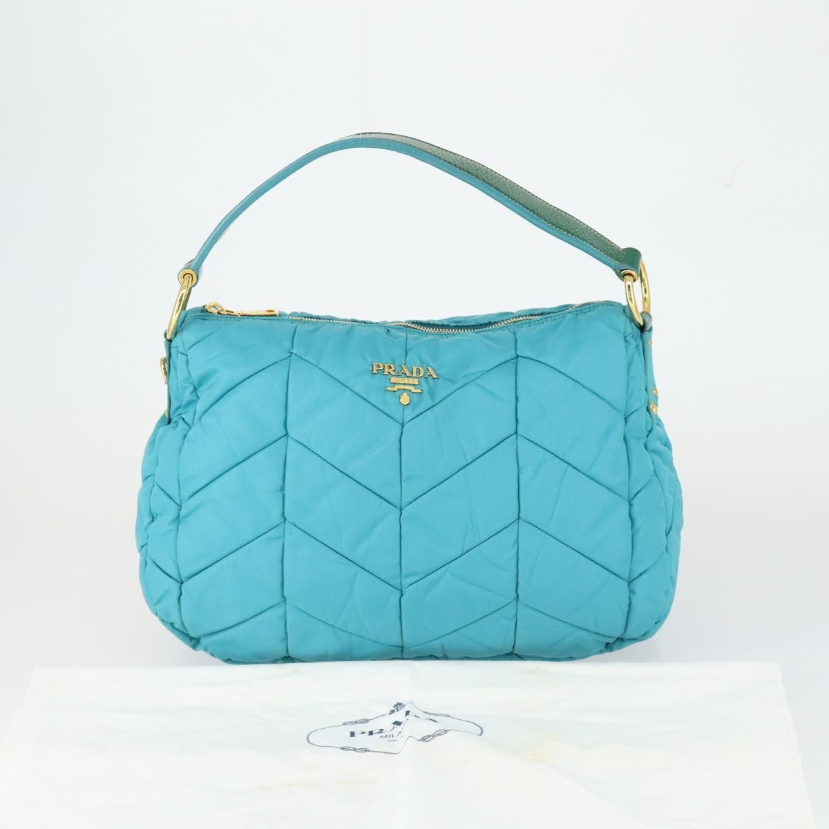 Prada Zip Hobo Chevron Tessuto, Blue, Nylon, Shoulder Bag