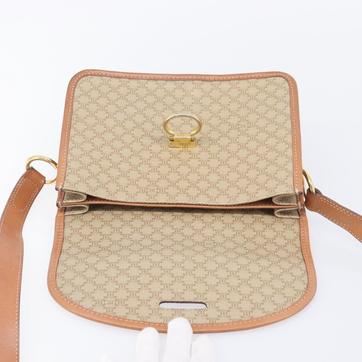 Celine Macadam Shoulder Canvas, Beige, Canvas, Crossbody Bag