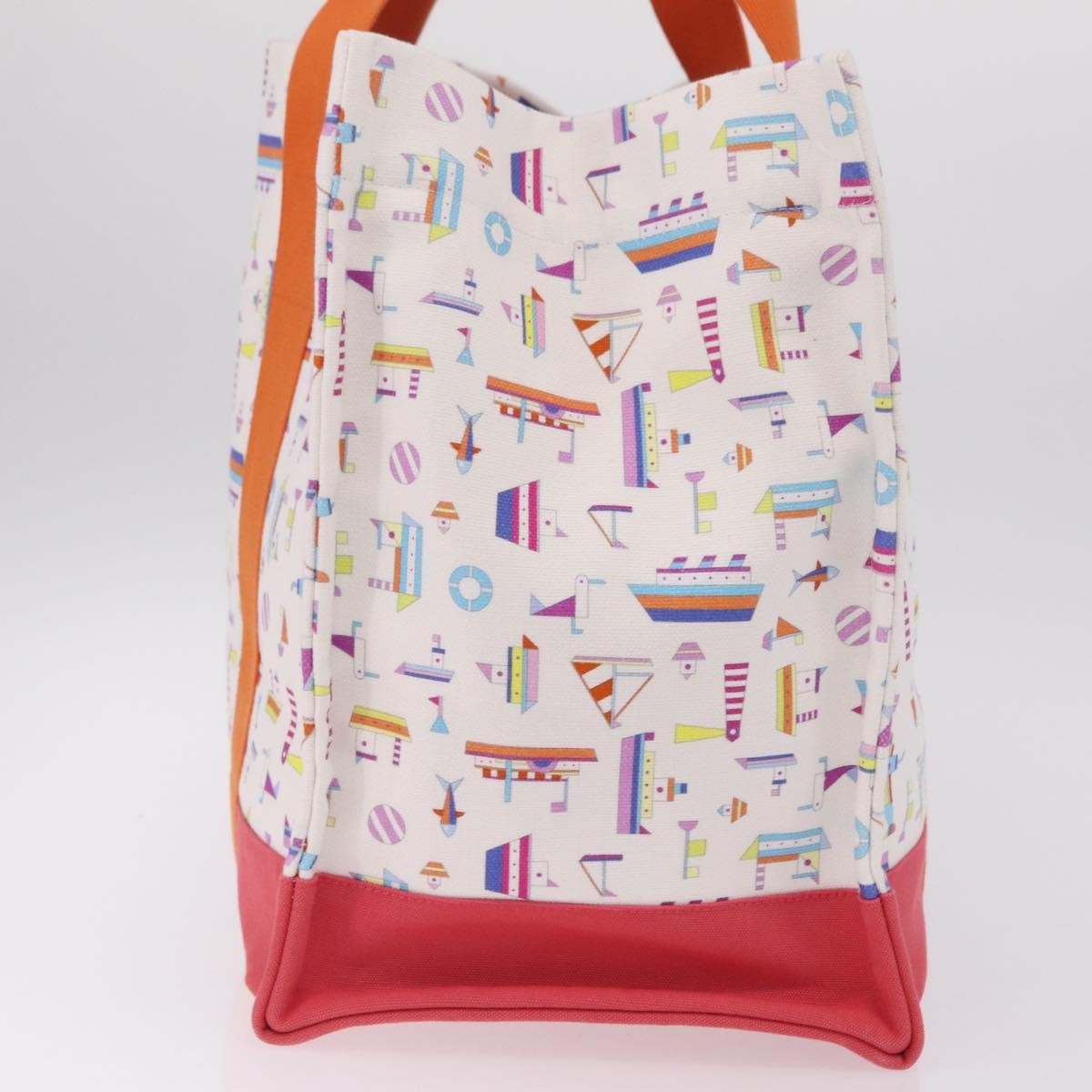 Hermes Beach Printed Toile, White, Canvas, Tote Bag