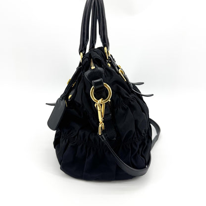 Prada Gaufre Nappa Leather, Black, Nylon, Tote Bag