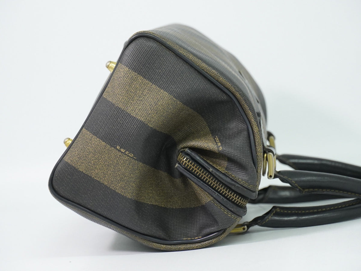 Fendi Vintage Pequin Convertible Boston Coated Canvas, Khaki, Canvas, Handbag