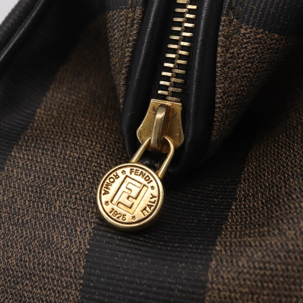 Fendi Vintage Pequin Boston Coated Canvas, Brown, Canvas, Handbag