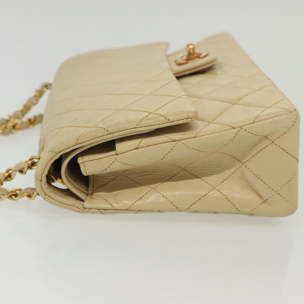 Chanel Vintage Square Classic Double Flap Bag Quilted Leather, BEIGE, LEATHER, Shoulder bag