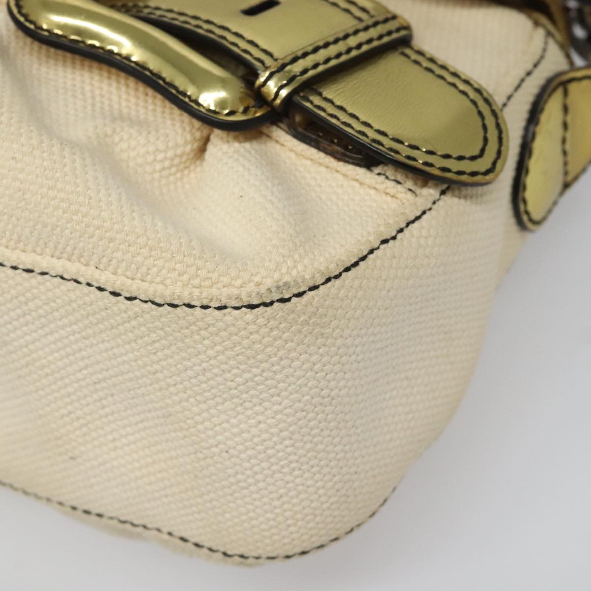 Fendi Chain Baguette Patent, Beige, Canvas, Shoulder Bag