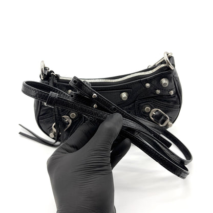 Balenciaga Le Cagole Giant Studs Chain Leather, Black, Leather, Shoulder Bag