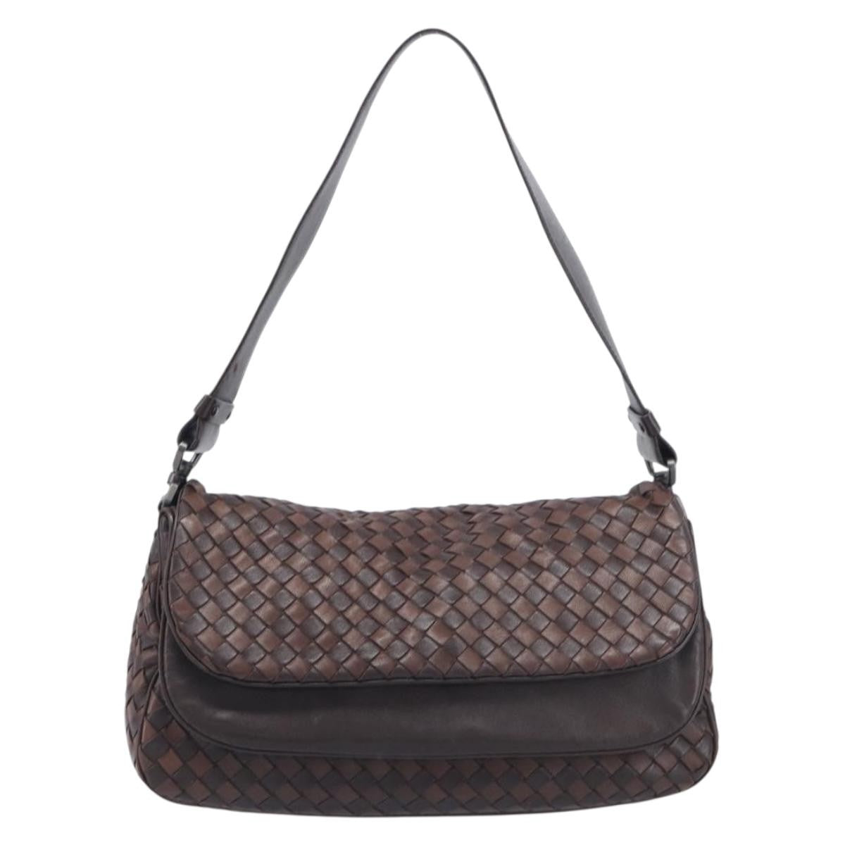Bottega Veneta Intrecciato Shoulder Leather, Brown, Leather, Shoulder Bag