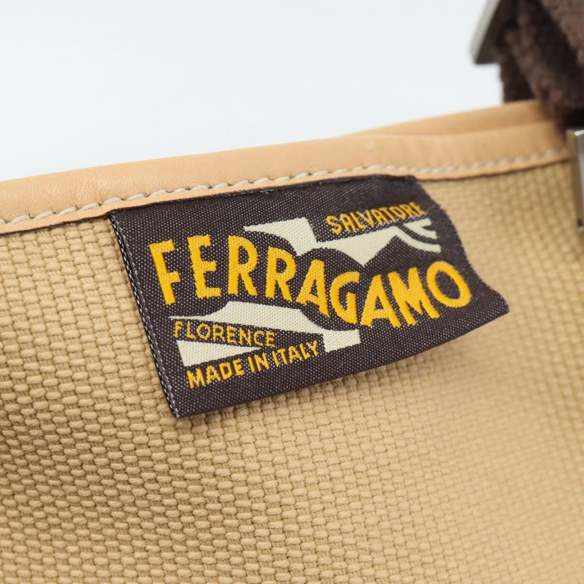 Salvatore Ferragamo Shoulder Bag Canvas, Beige, Canvas, Shoulder Bag