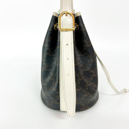 Celine Triomphe Drawstring Bucket Bag Leather, Brown, Canvas, Handbag